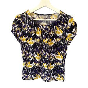 Worthington Abstract Blouse PM Petite Stretch Multicolor Short Sleeve Top Artsy